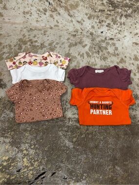 Multiples Baby Short-Sleeve Tee Set - Pink Floral, White, Brown, Purple & Orange